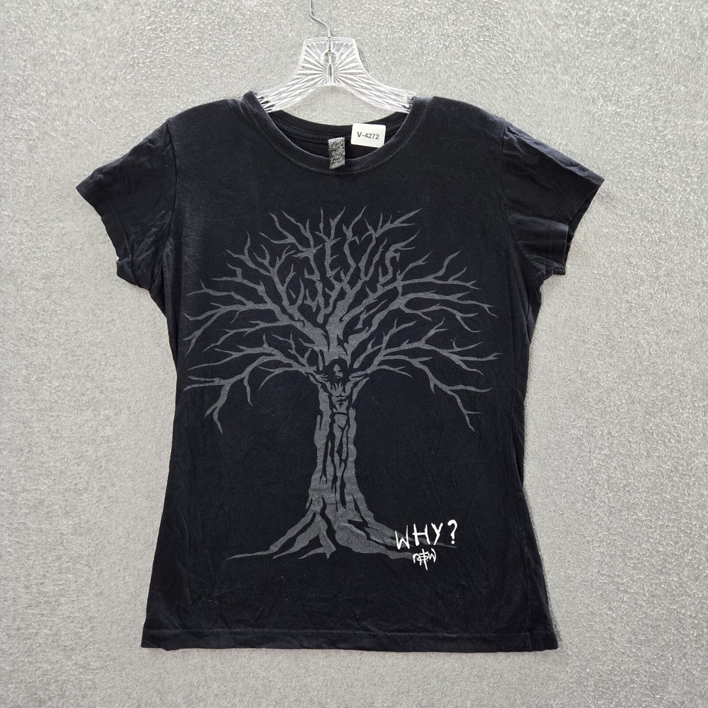 VINTAGE Not Of This World Women Top Medium Black Shirt Grunge Jesus Y2K Tee